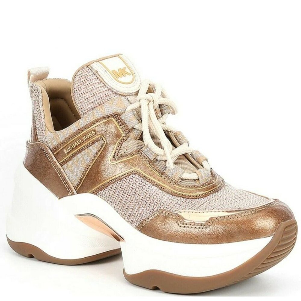 Michael Kors Women's Olympia Pearlized Leather Trainer Sneaker Copper